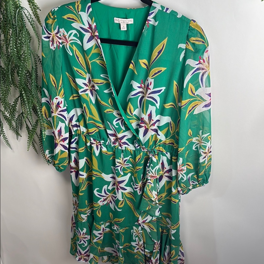 Eva Mendes for New York & Company Green Floral Midi Dress